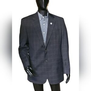 Lauren Ralph Lauren Vintage Blazer Mens 42L Charcoal Gray Window Pane Plaid